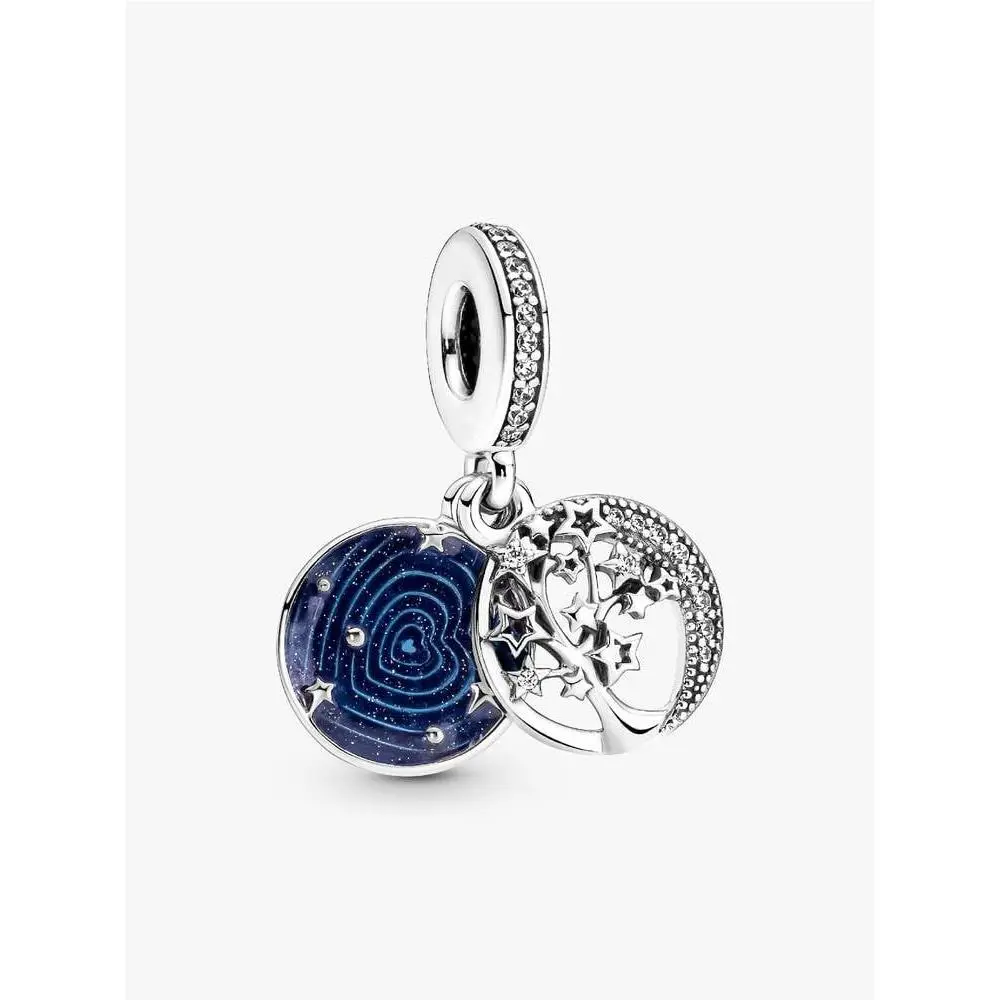 Pandora 925 Silver Double Dangle Tree Galaxy Moon Charm 799645C01