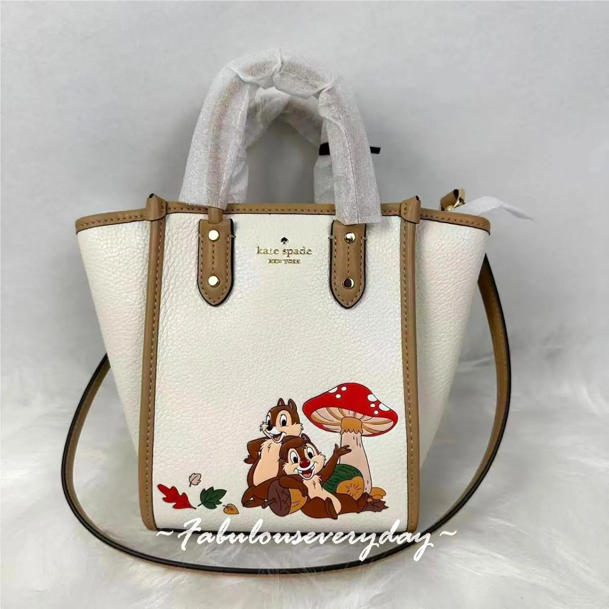 Disney X Ksny Chip N Dale Mini Tote Crossbody In Leather/chalk KL749 by Kate Spade