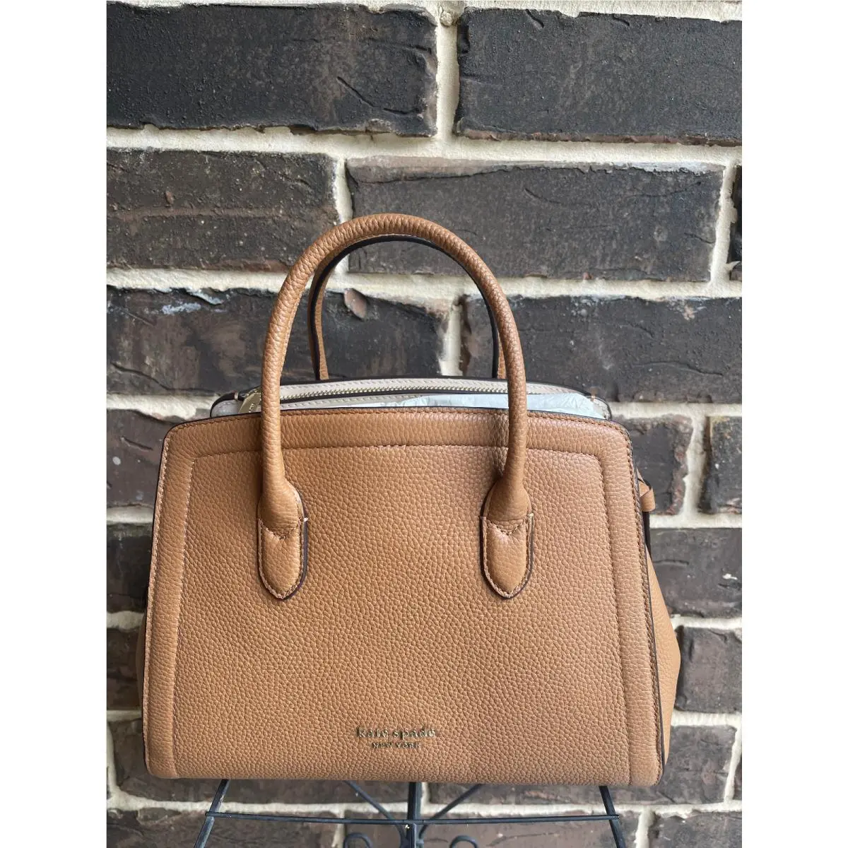 Kate Spade Knott Medium Satchel Pebbled Leather Bag Bungalow Tan