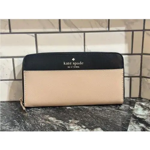Kate Spade Staci Colorblock Large Continental Wallet - Warm Beige / Black