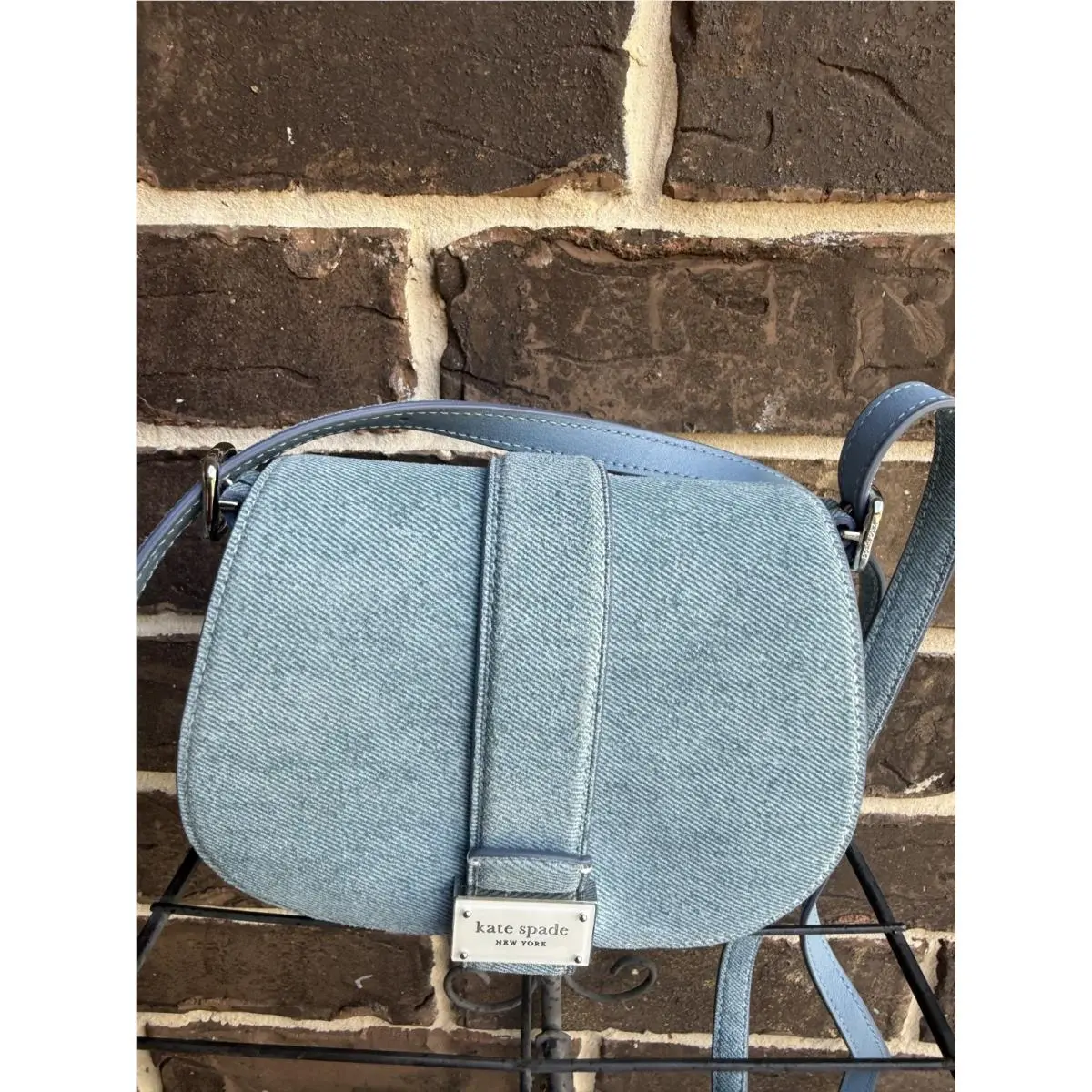 Kate Spade Mini Nouveau Denim Suede Leather Saddle Crossbody Blue