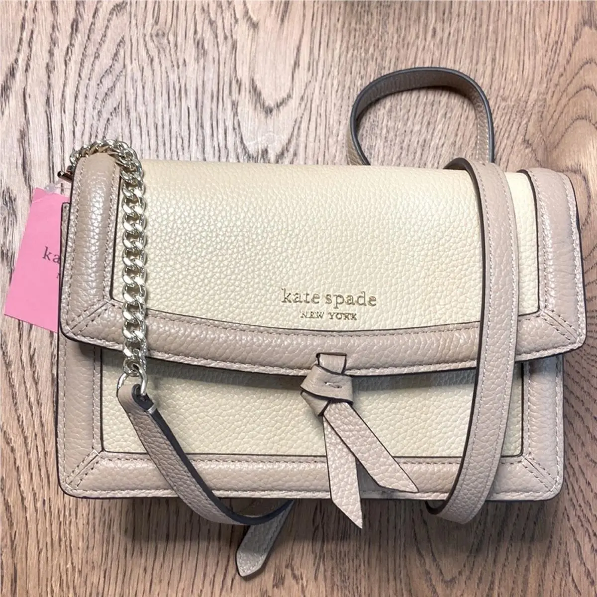 Kate Spade Knott Colorblocked Pebbled Flap Crossbody Warm Stone Bag
