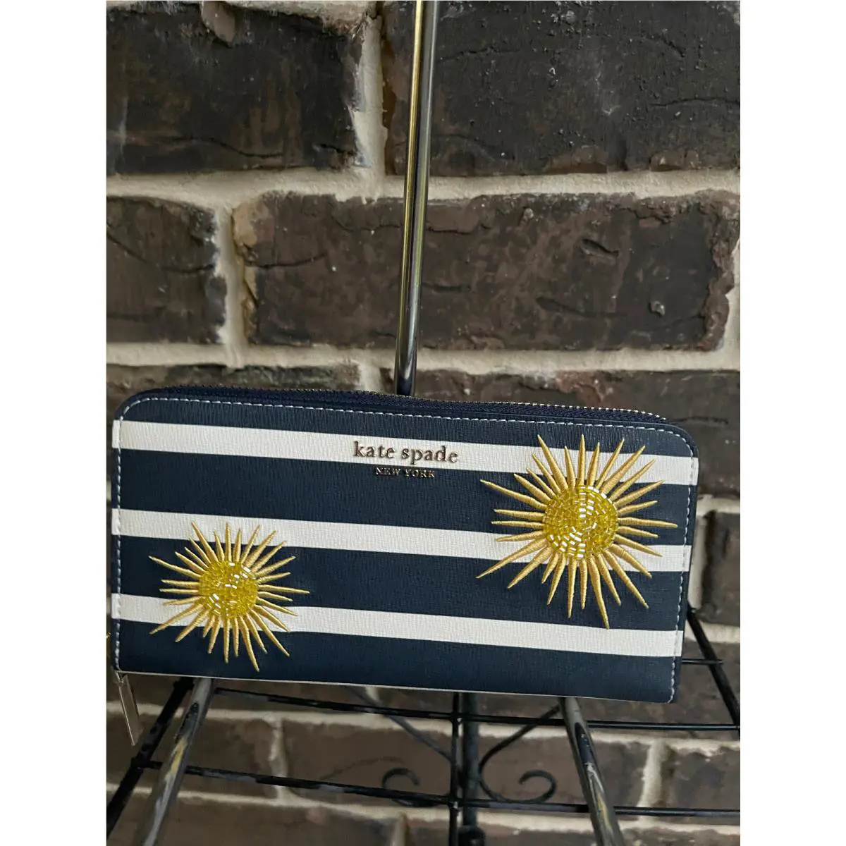 Kate Spade Zip Around Continental Wallet Blazer Blue Multi Sunkiss Embellish
