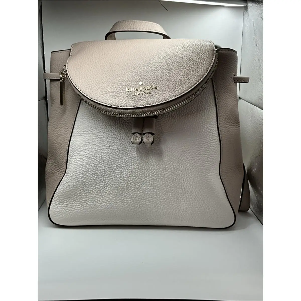 Kate Spade Leila Colorblock Warm Beige Leather Medium Flap Shoulder Backpack Bag