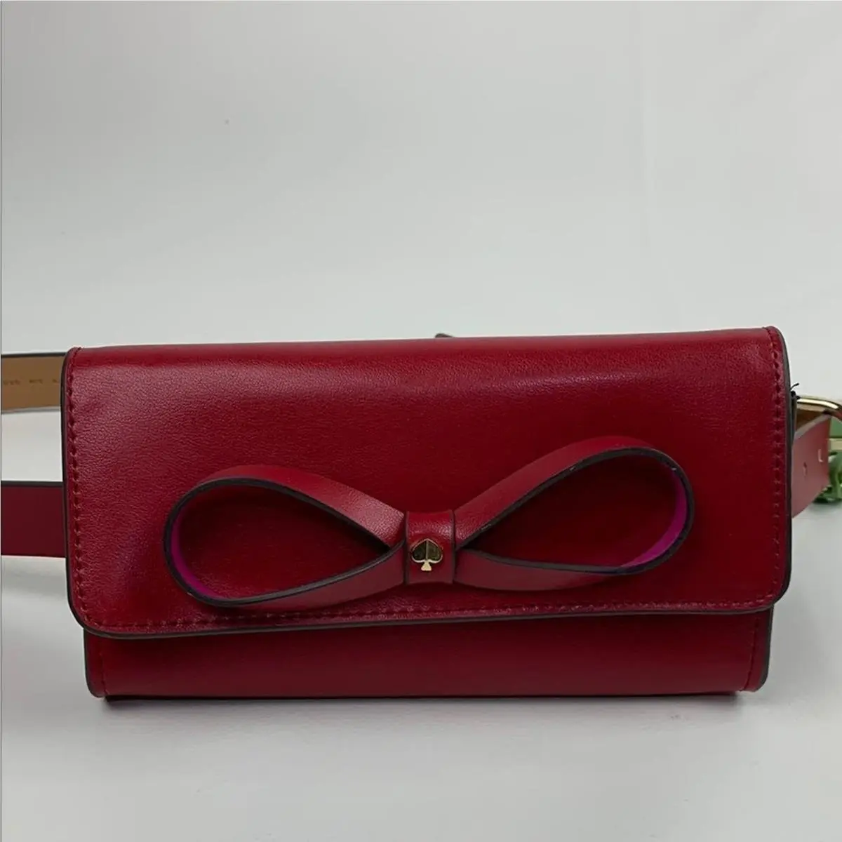 Kate Spade Red Leather Bow Crossbody Belt Waist Bag S/m Adjustable Strap