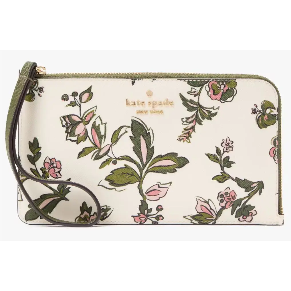 Kate Spade Lucy Saffiano Ivory Floral L-zip Wristlet KL855 Wallet