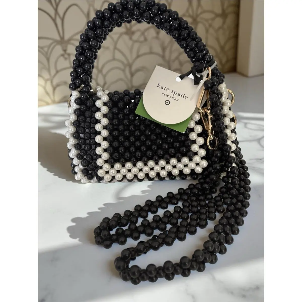 Kate Spade New York Color Block Beaded Crossbody Bag in Black White