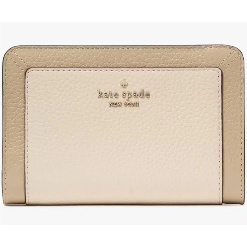 Kate Spade Lena Medium Bifold Wallet Beige Pebbled Leather KI834