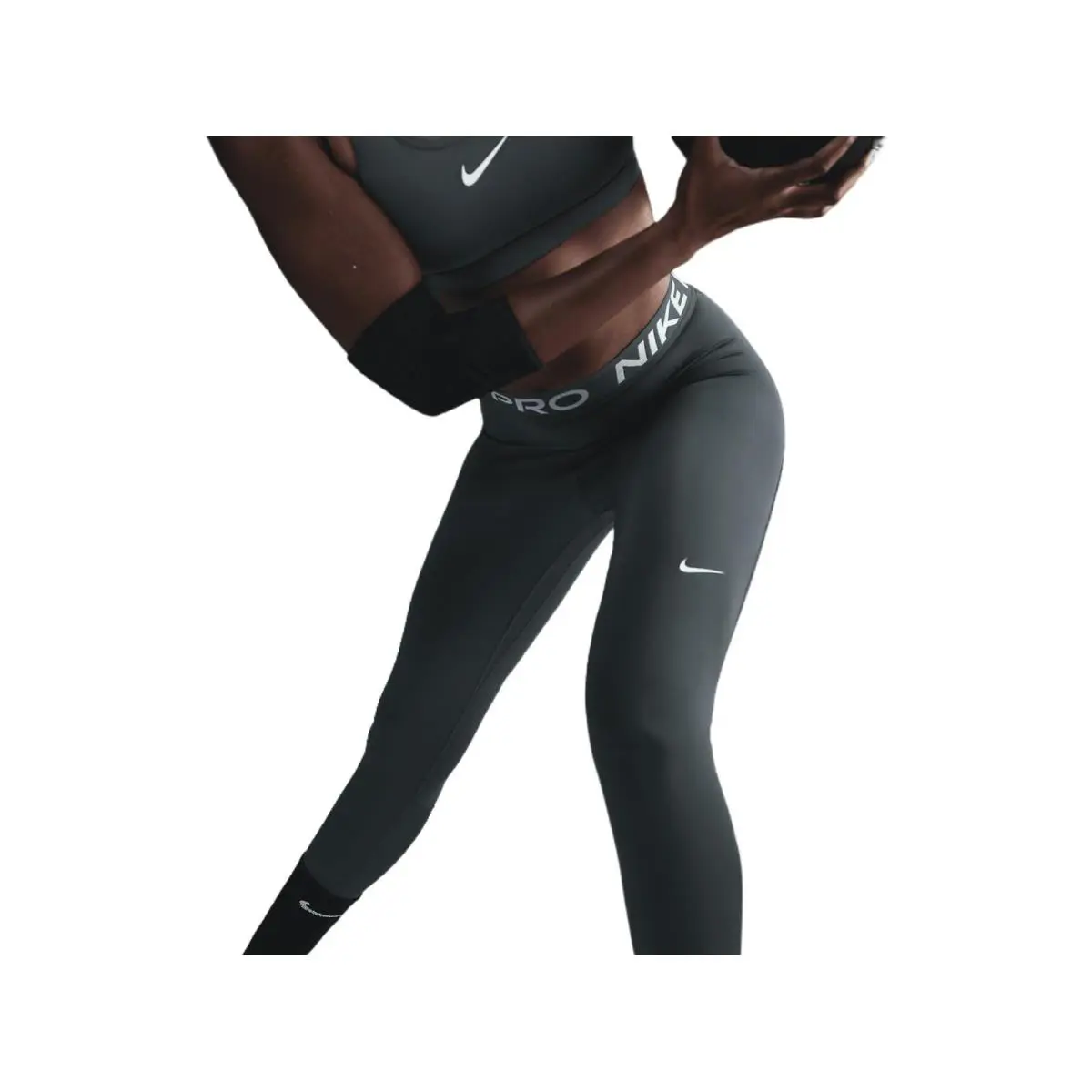 Nike Pro Women`s Mid-rise Mesh-paneled Leggings Vintage Green S