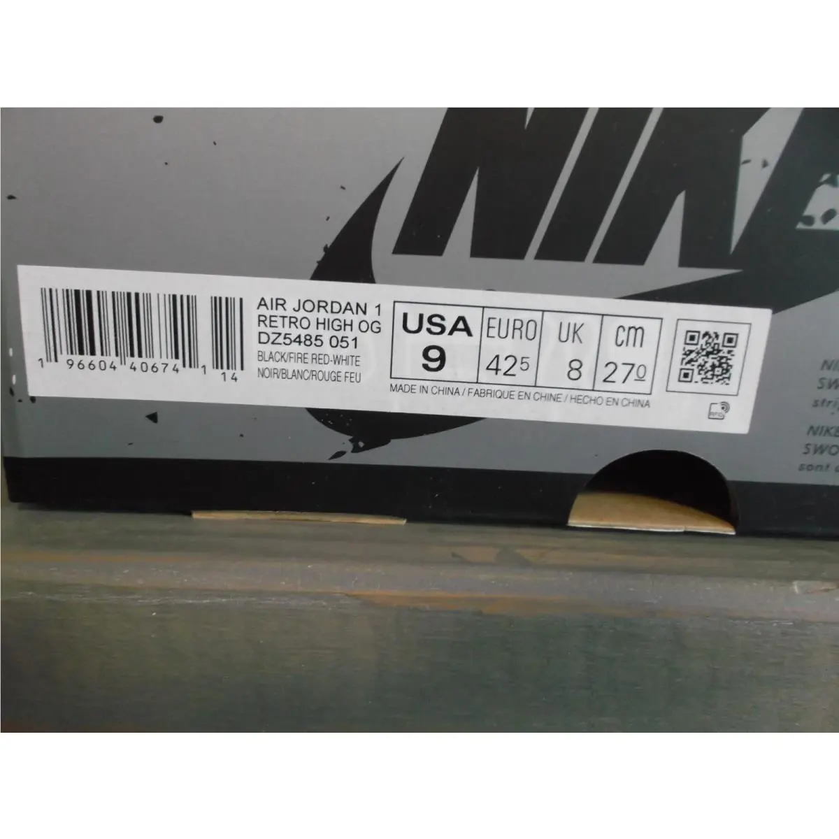 Nike shoes - Air Jordan 1 - Air - DZ5485-051 - Gray, Manufacturer: Black/Fire Red/Light Smoke Grey/Sail (UPC: 196604406741) 0