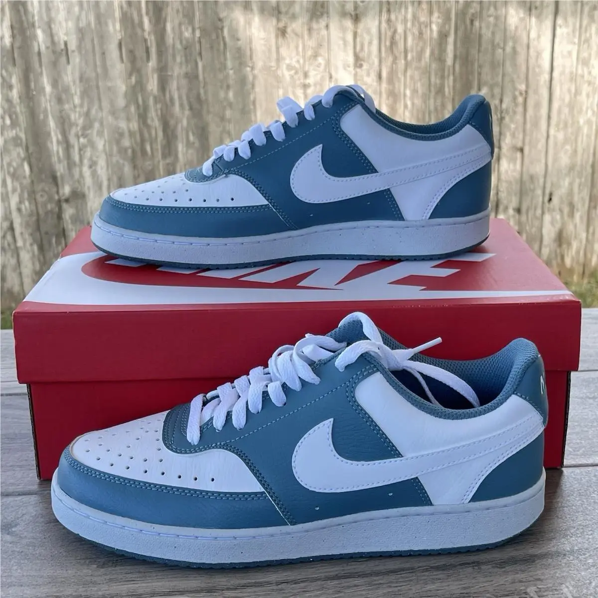 Nike Court Vision Low Sneakers Women 9.5 White Blue DH3158-112 Shoes Lace Up