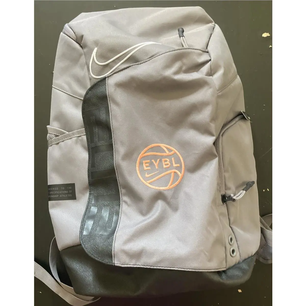 Nike Gray and Orange Eybl Elite Hoops Athletic Backpack H1