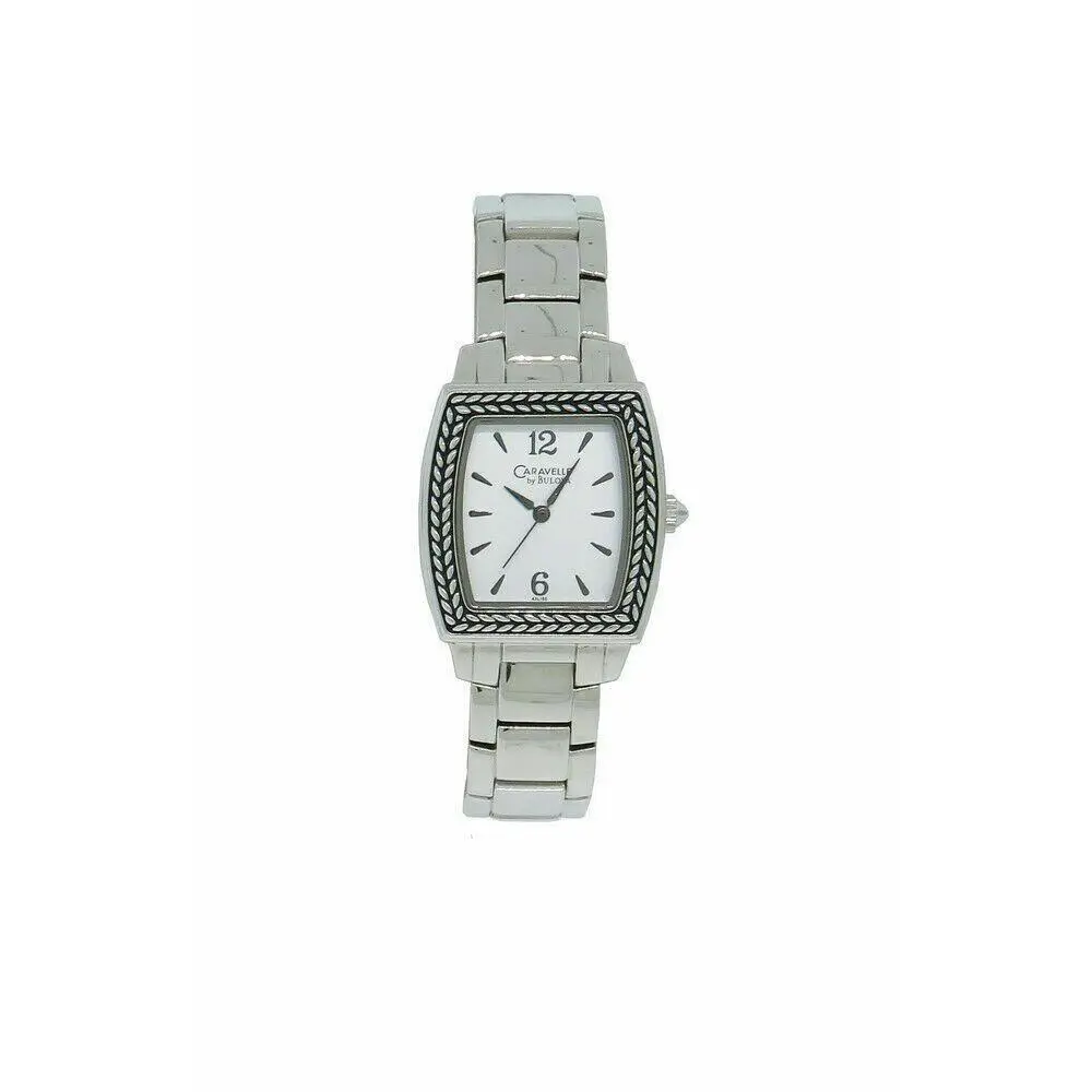 Caravelle by Bulova Womens Silver Tone Black Lacquer Analog Tonneau Watch 43L150 - Dial: Black, Silver, Band: Black, Silver, Bezel: Black