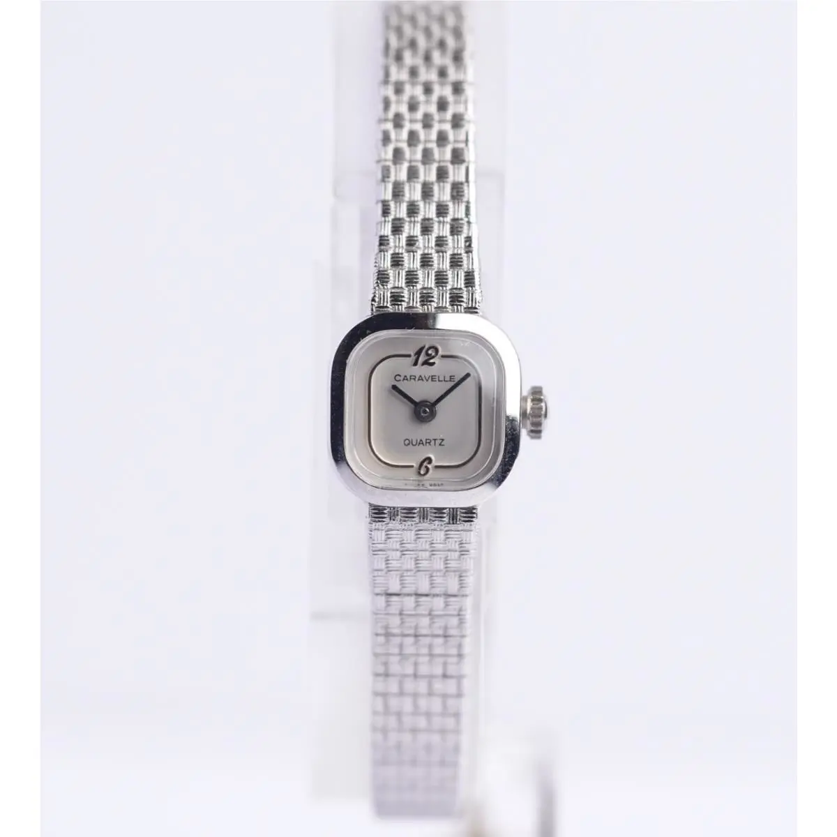 Nos Caravelle Tiny Stainless Ladies Quartz Basketweave Bracelet Watch W/ Box