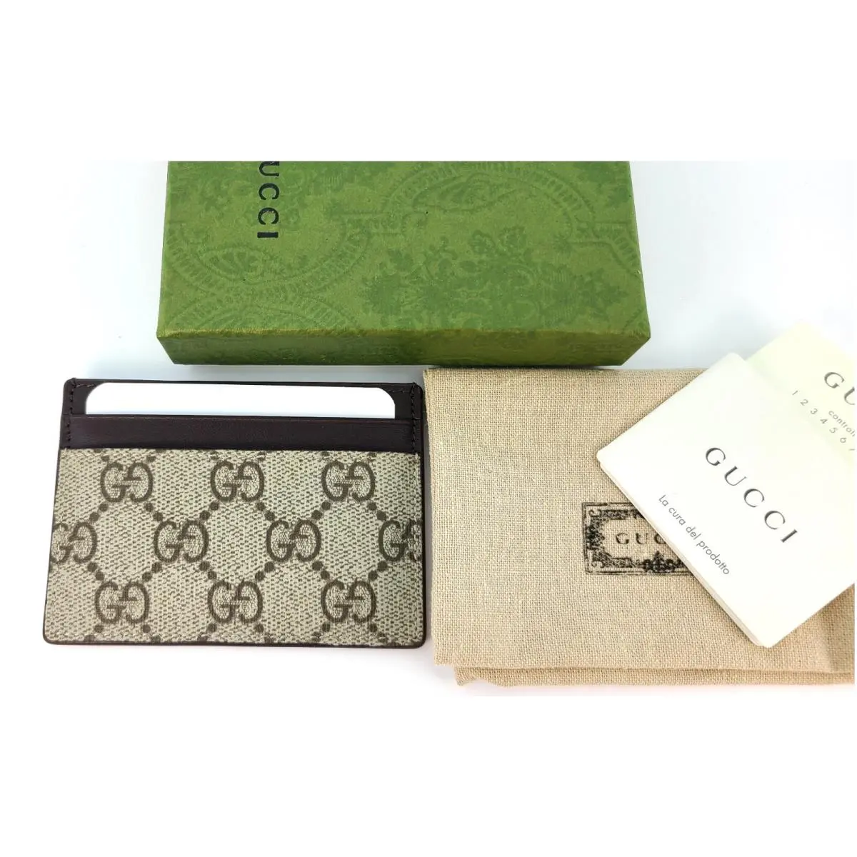Gucci GG Supreme Beige Canvas Leather Card Case Card Holder 233166