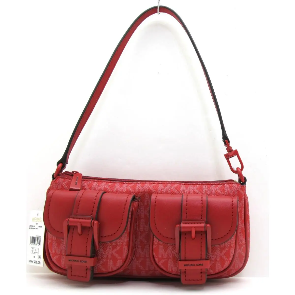 Michael Kors Zoe SM Convert Pouchette Coated Signature/leather Crimson/red