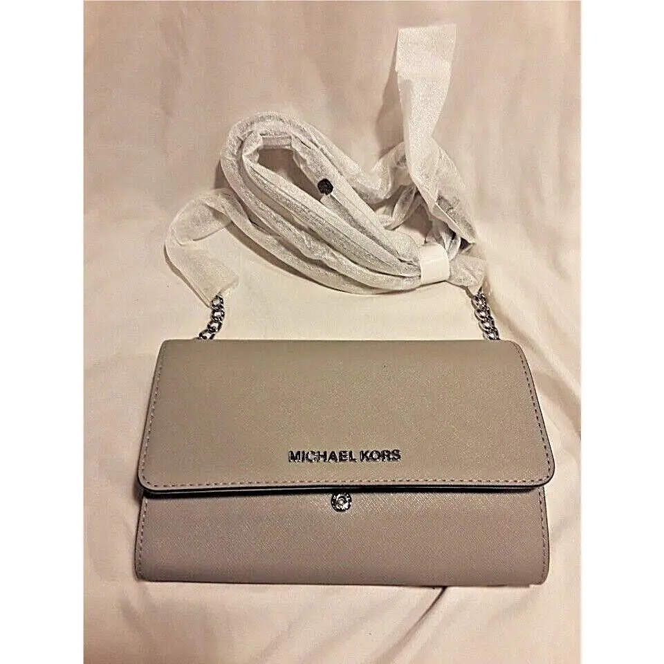 Michael Kors LG Phone Crossbody Saffiano Leather Ash Grey Jet Set Travel