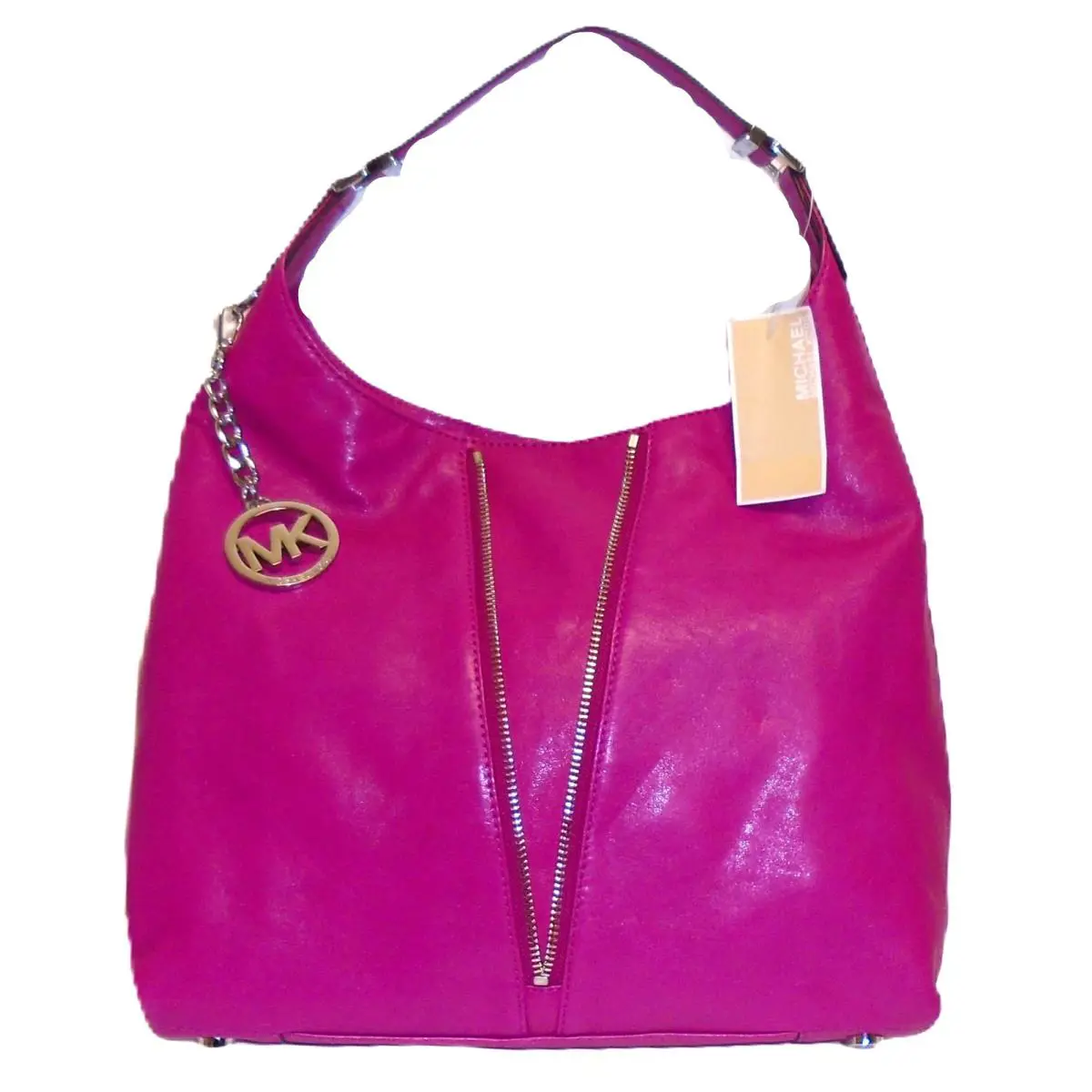 Michael Kors Newman Fuschia Hot Pink Magenta Leather Lrg Hobo Shoulder Hand Bag