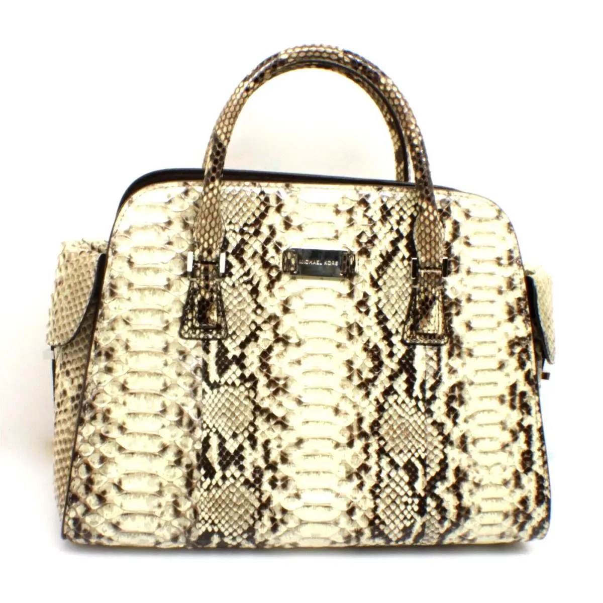 Michael Kors Gia Satchel Python Black and Beige Leather Bag Handbag Purse
