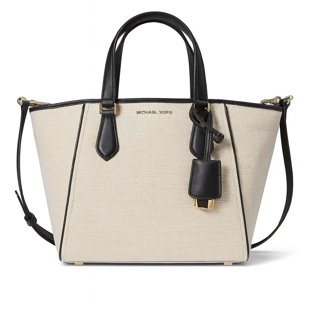 Michael Kors Taryn Canvas Small Tote Crossbody Bag- Natural/ Black