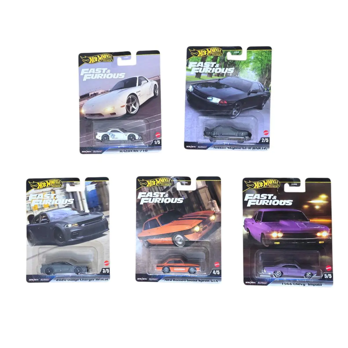 2025 Hot Wheels Premium Fast Furious Complete Set of 5 Cars 1:64 Scale