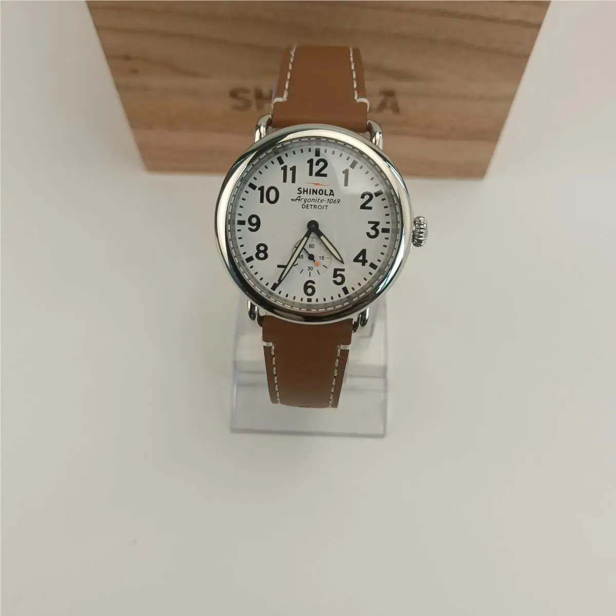 The Runwell Men`s 47mm with Tan Leather Strap Chronograph Quartz Watch by Shinola