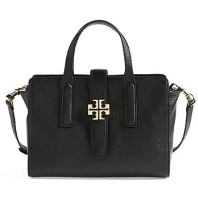 Tory Burch Plaque Convertible Satchel Crossbody Shoulder Bag Black Leather