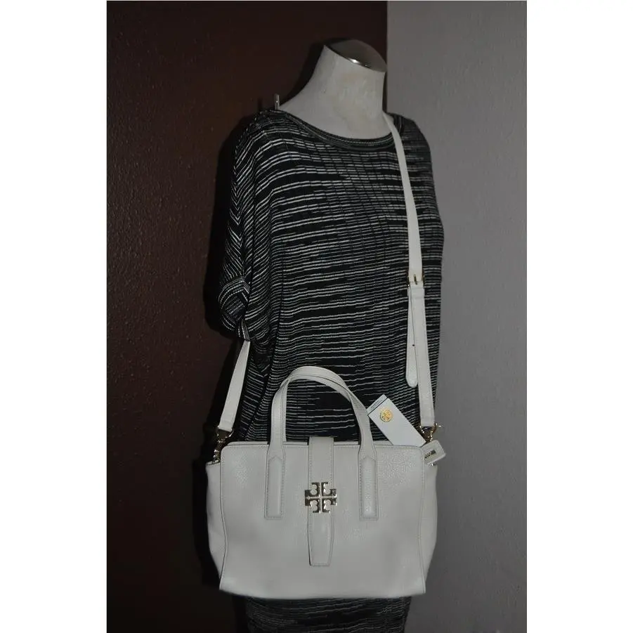 Tory Burch Plaque Convertible Satchel Crossbody Shoulder Bag Ivory