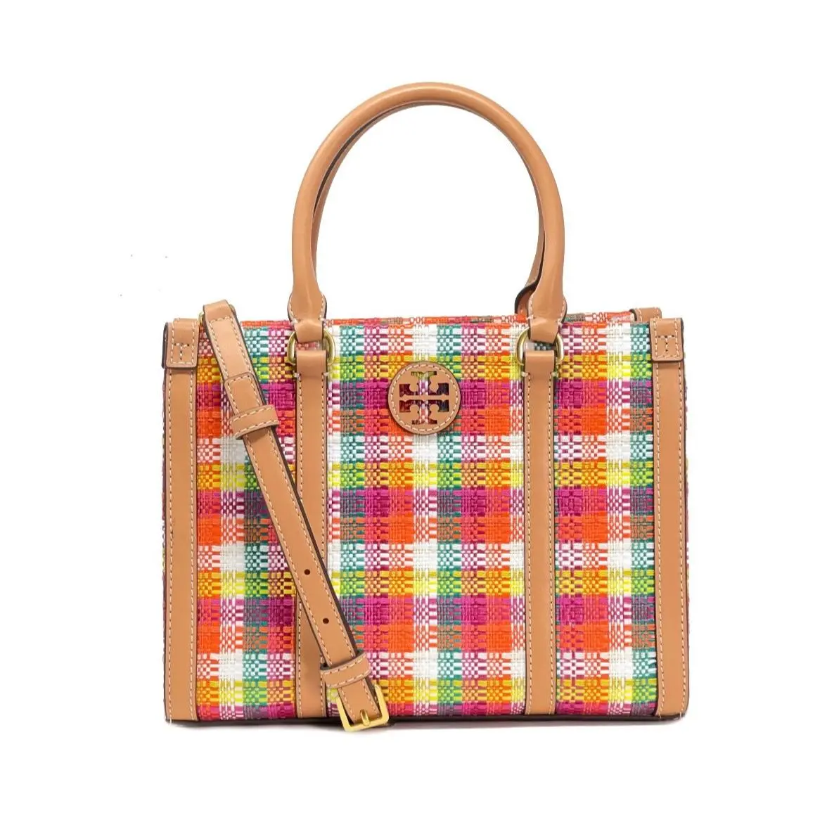 Tory Burch Women`s Blake Plaid Small Tote Bag Poppy Red / Multi 146379