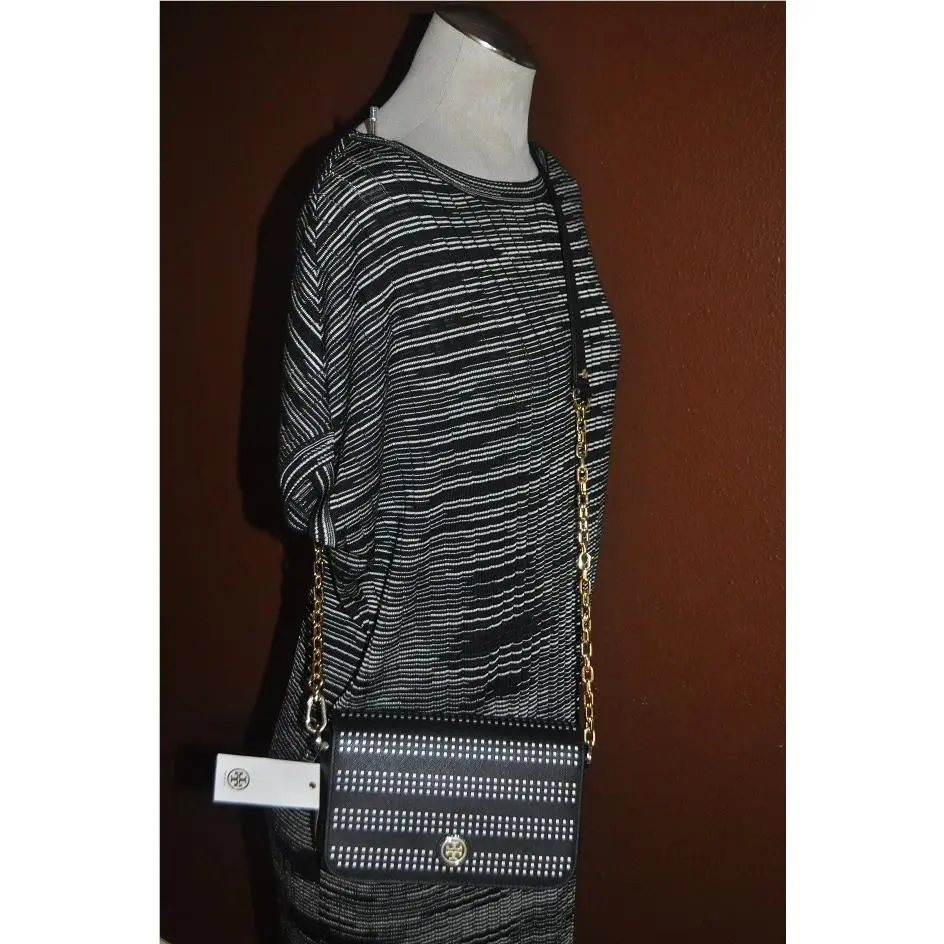 Tory Burch Robinson Black Perforated Mini Chain Shoulder Bag Adjustable