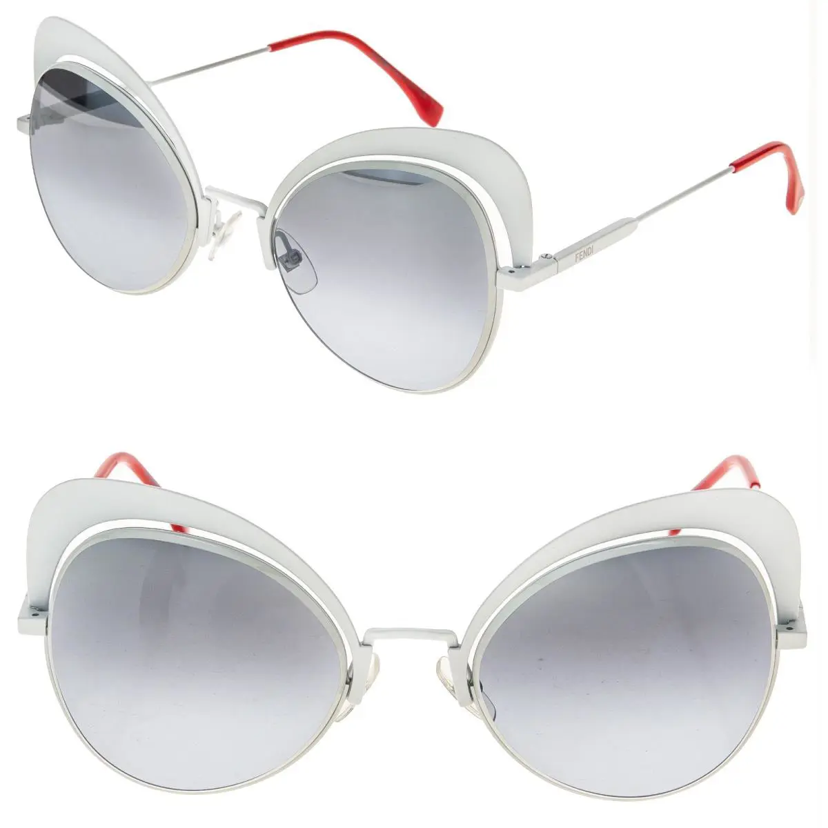 Fendi FF0247S 0247 Eyeshine White Coral Mirrored Metal Butterfly Sunglass Runway
