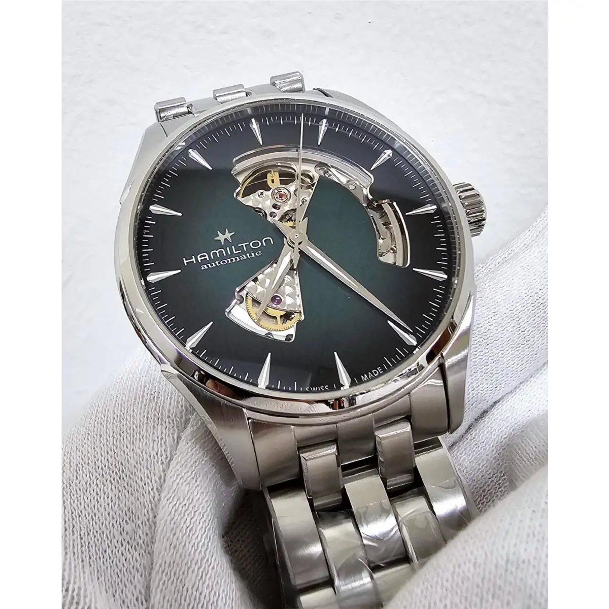 Hamilton Jazzmaster Open Heart 42MM Green Dial SS Men`s Watch H32705160