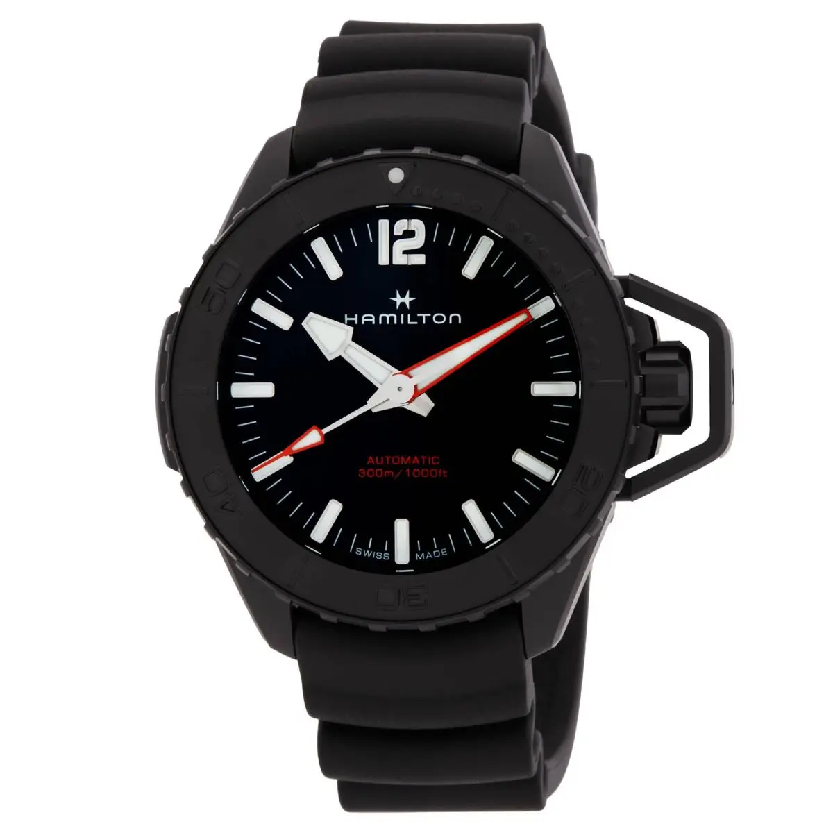 Hamilton Khaki Navy Frogman Automatic Black Dial Men`s Watch H77855330 - Dial: Black, Band: Black, Bezel: Black PVD