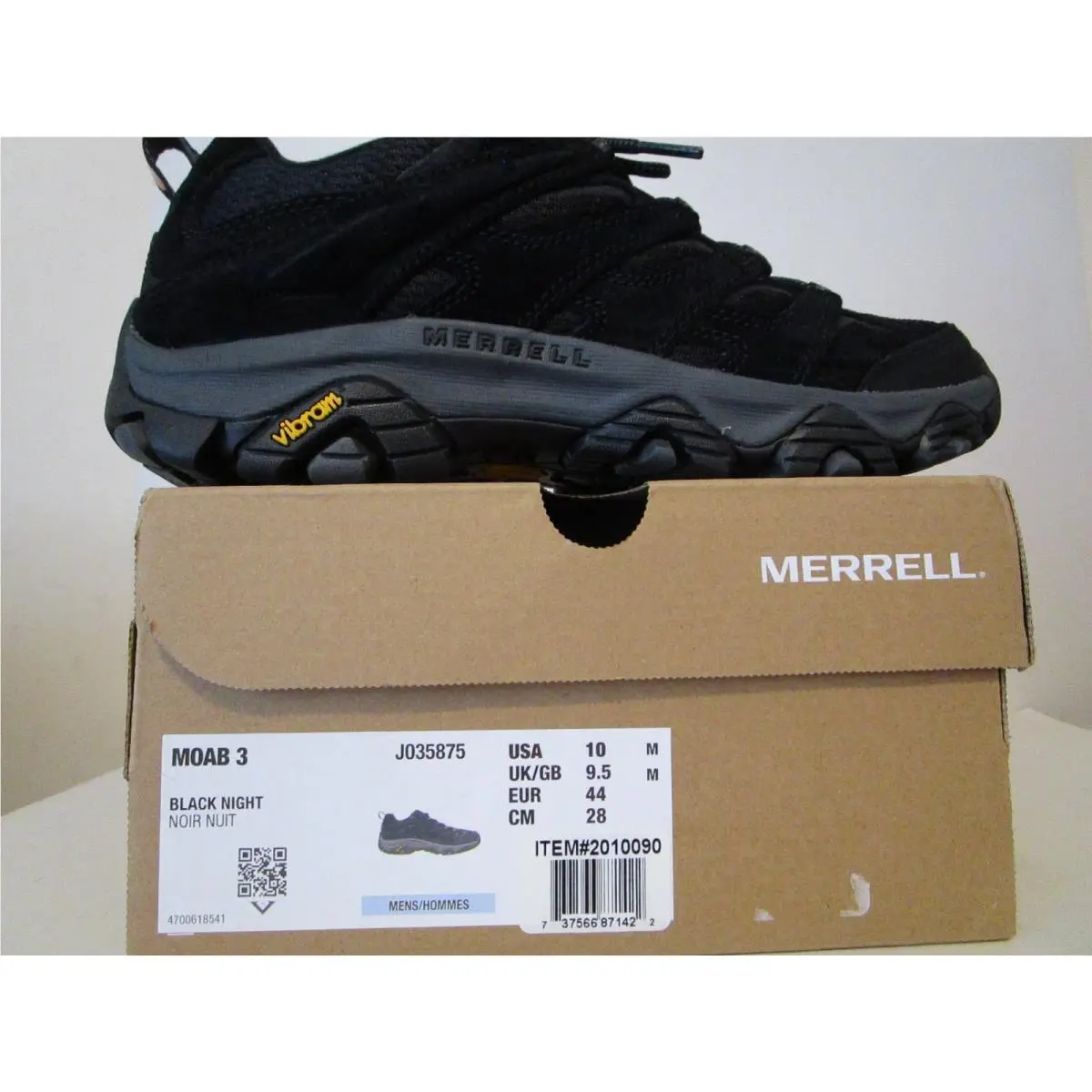 Merrell Moab 3 Athletic Trail Running Shoes J035875 Black Night Mens Size 10