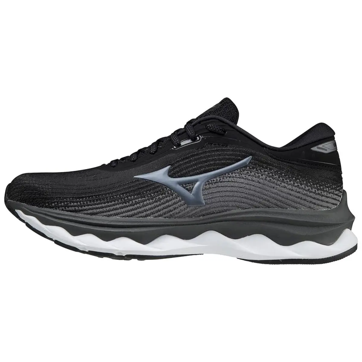 Mizuno Women`s Wave Sky 5 Running Shoes Black / Silver / White Size 9 Wide - Black