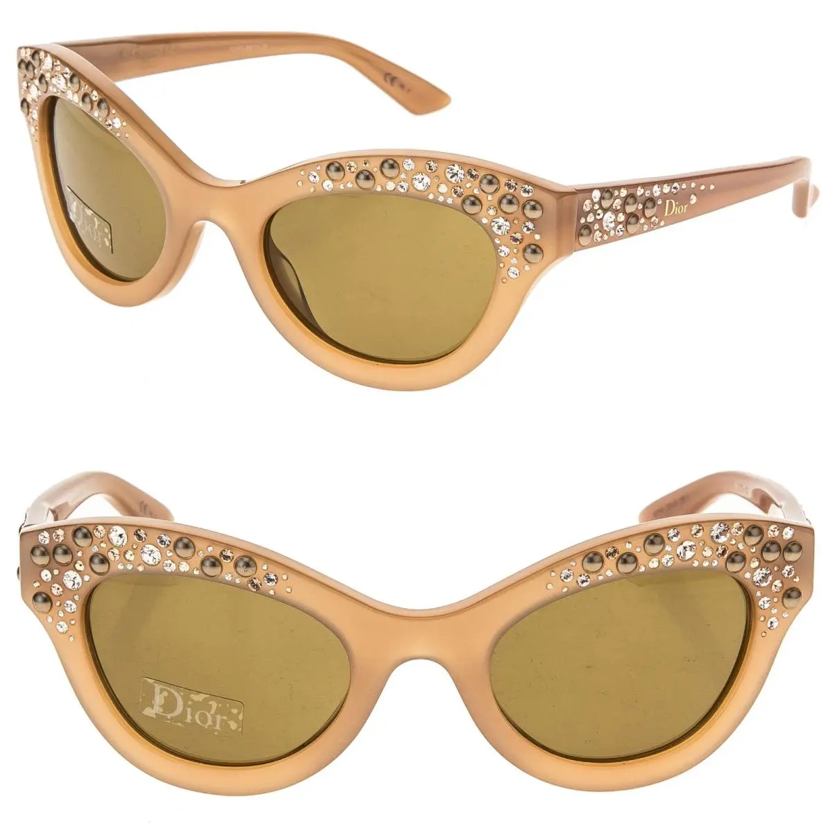 Christian  Brillance Edition Limited Beige Pearl Crystal Stud Sunglasses by Dior
