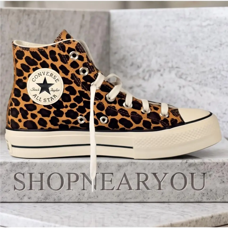 Converse Women`s Chuck Taylor Lift Platform Leopard Suede Sneakers Shoes - Brown