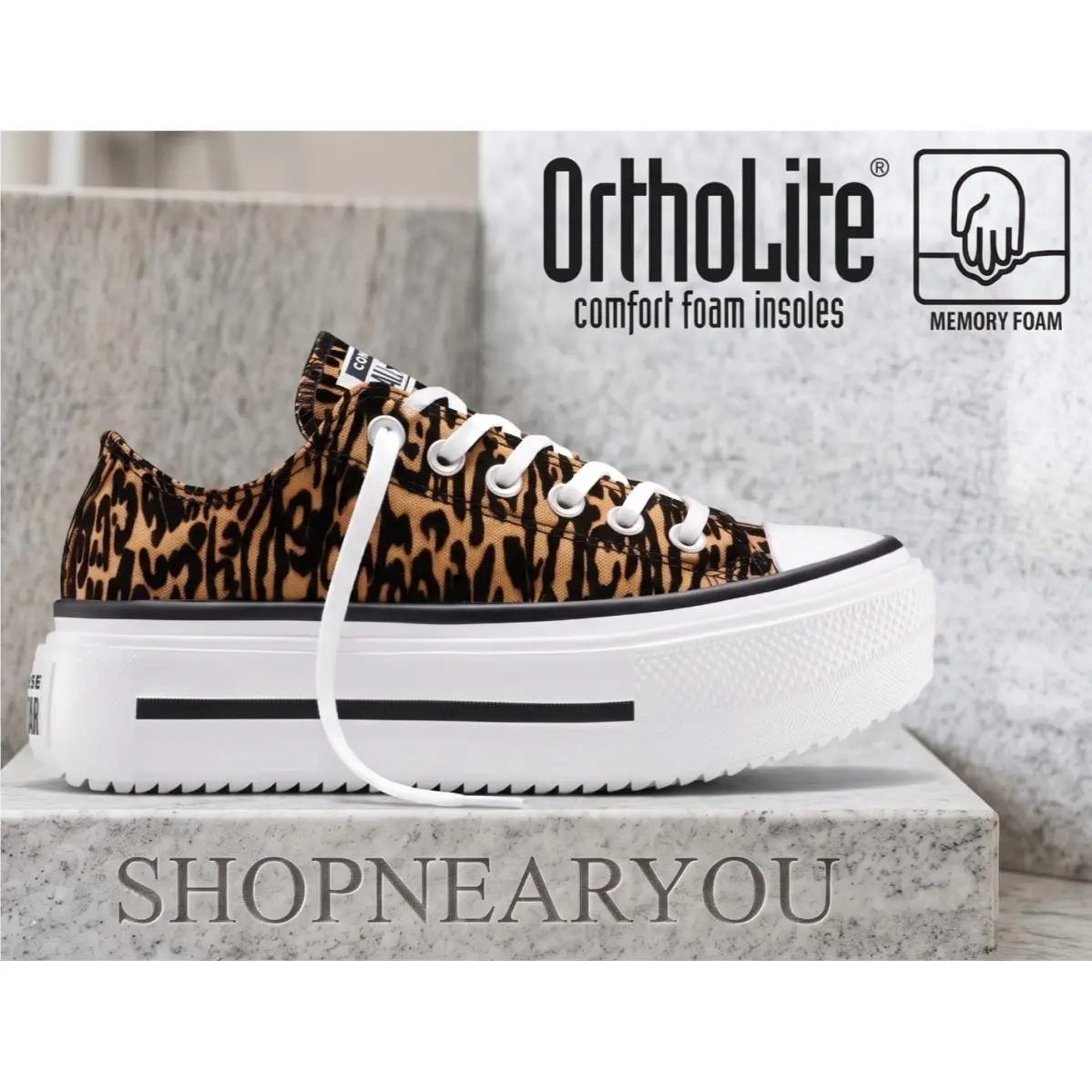 Converse Double Stack Platform Leopard Print Chuck Taylor Lift Women`s A16405C - Brown