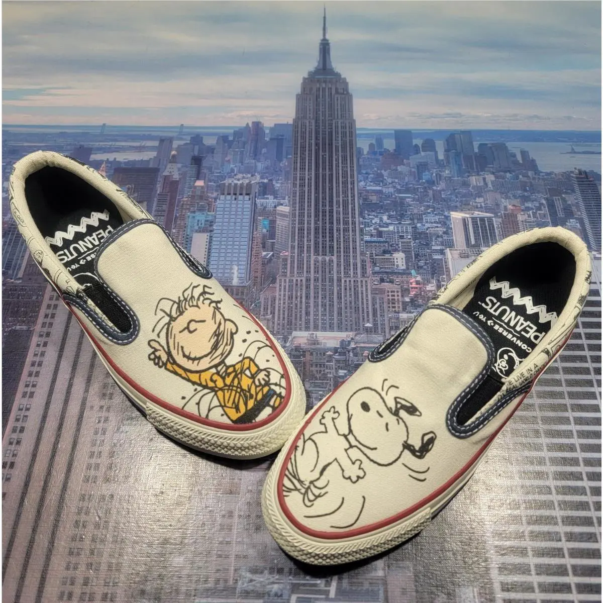 Converse By You Peanuts x Deckstar Slip On Snoopy Pig-pen Size 4.5 A03769c