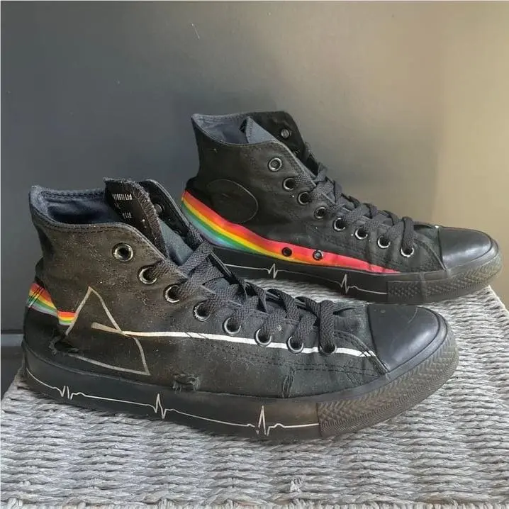 Converse All Star Pink Floyd Black High-top Sneakers Size M8 W10 Rainbow