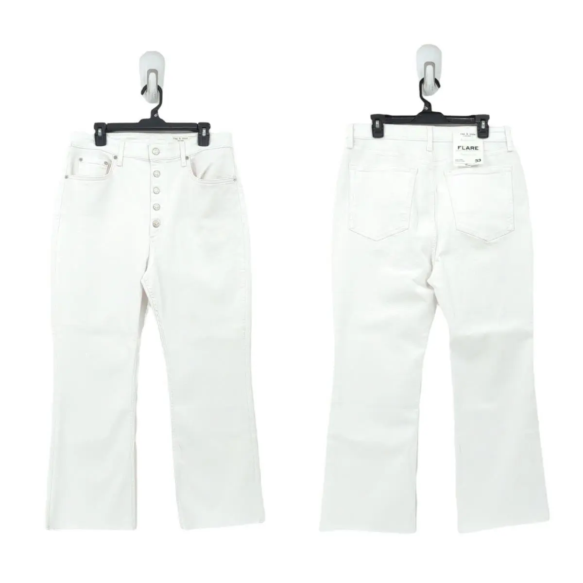 Rag Bone Women 33 Casey Jeans Optic White High Rise Flared Denim Ankle by Rag & Bone