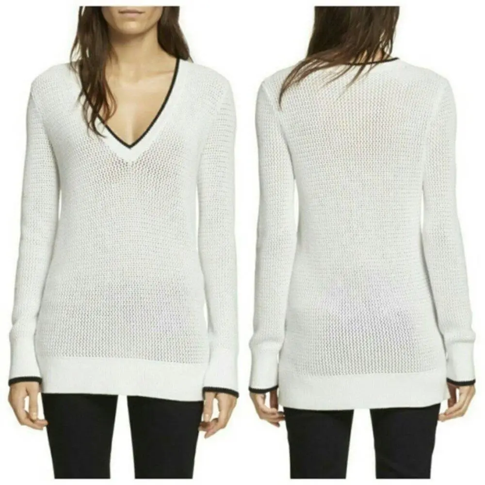 Women`s Rag Bone Elizabeth V-neck White Knit Sweater sz S by Rag & Bone