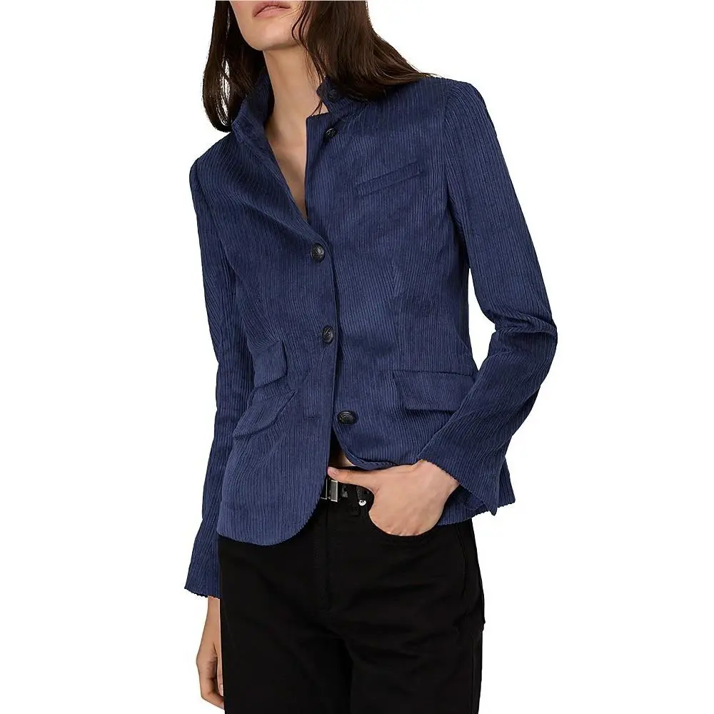 Rag Bone Slade Corduroy Jacket Womens 0 Navy Stand Collar Front Button Closure