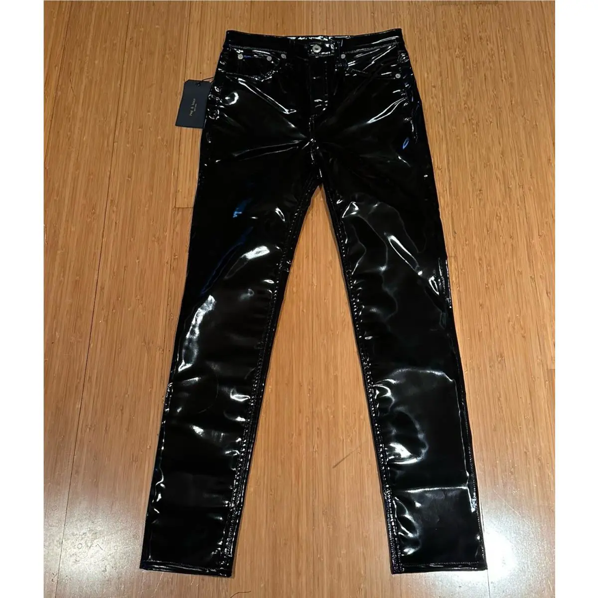 Rag Bone Shiny Black Vinyl High Rise Ankle Skinny Pants Jeans Sz 26