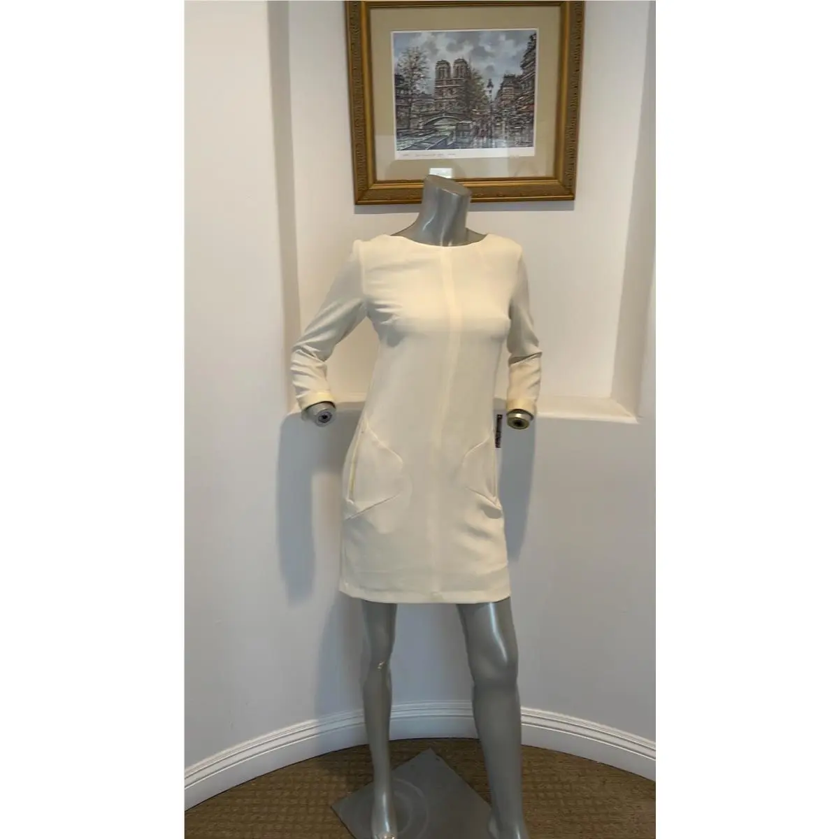 Rag Bone York Dress White Leather Trim Long Sleeve Size 0