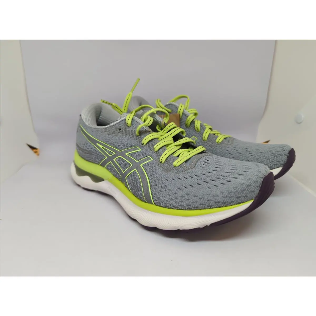 Asics Gel Nimbus 24 Womens Piedmont Grey Lime Green 1012B201-020 Sz 7.5