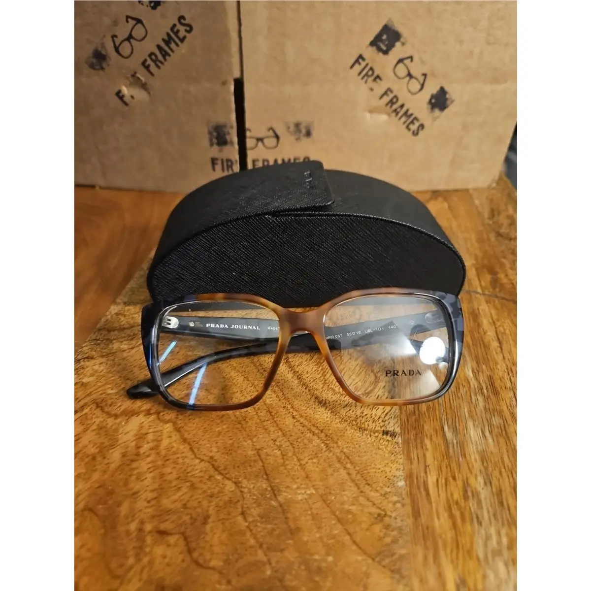 Prada Journal Vpr 08T Eyeglasses U6L-1O1 Brown/black/grey Frames 53-16-140