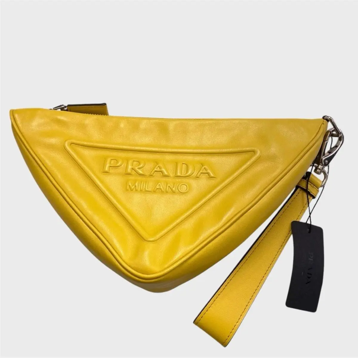 Prada Yellow Grace Leather Triangle Wristlet Pouch Detachable Strap