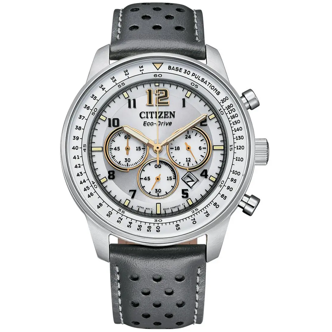 Citizen Eco Drive Mans Sport Dress Chronograph Leather 44MM Watch CA4500-24H