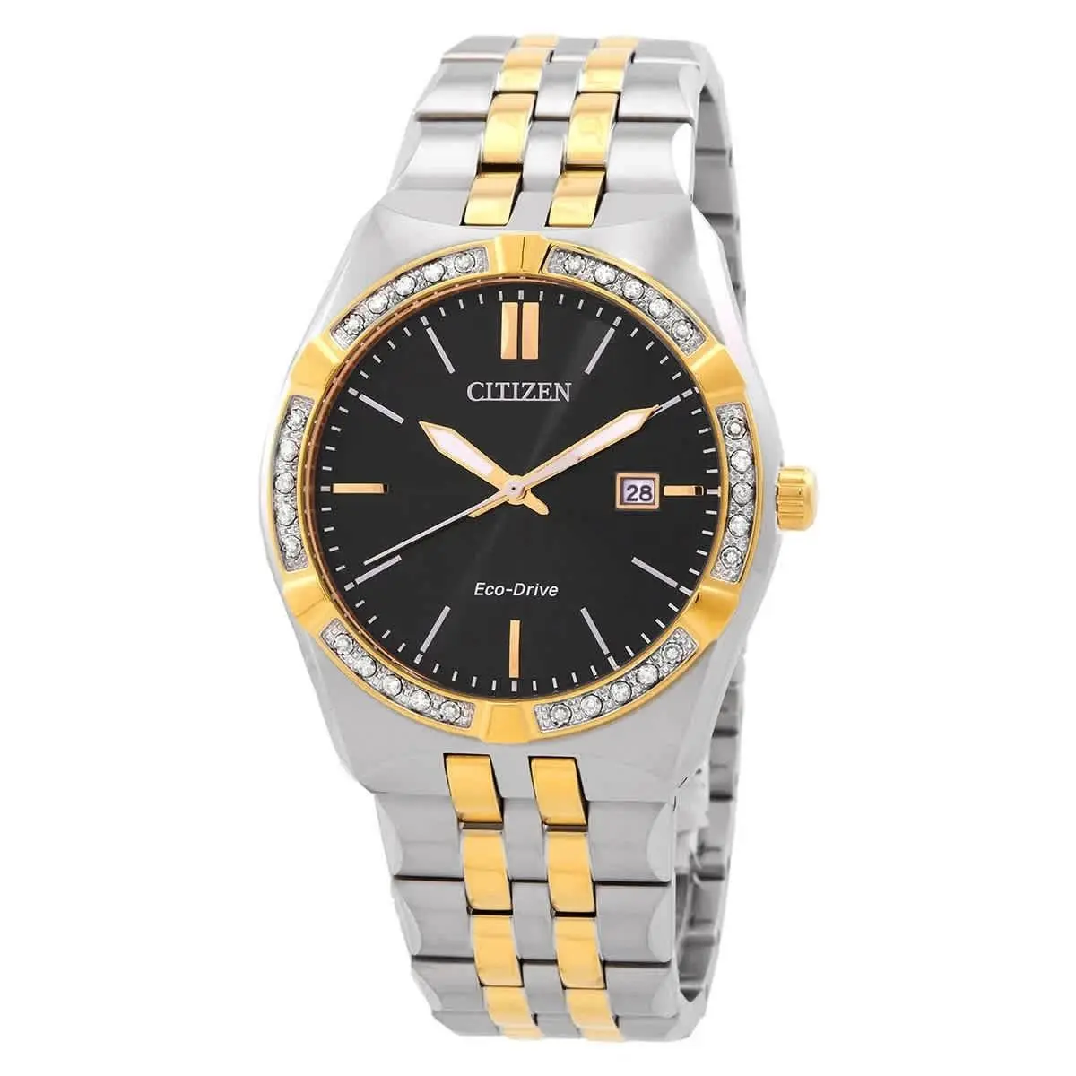 Citizen Corso Diamond Eco-drive Black Dial Men`s Watch BM7644-51E - Black, Dial: Black, Band: Two-tone (Silver-tone and Gold-tone)